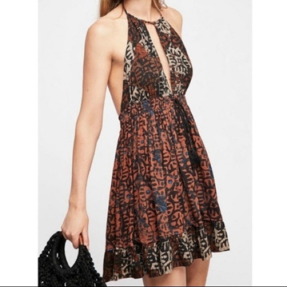 NEW! FREE PEOPLE BEACH DAY Halter Dress XS S Brown Black - Picture 7 of 13